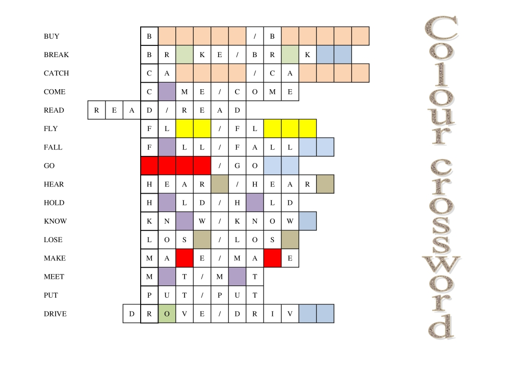 Irregular verbs colour crossword