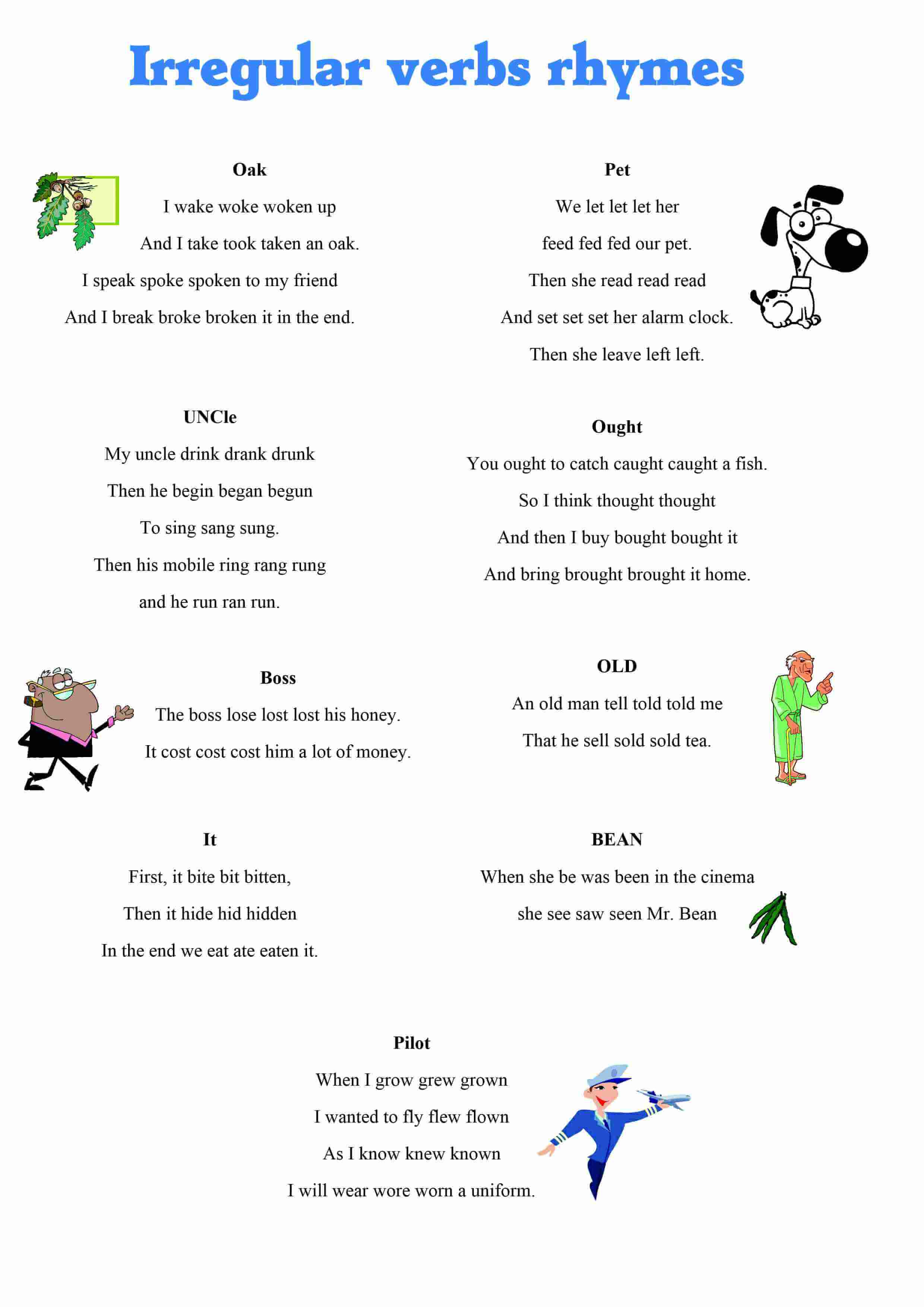 Irregular verbs rhymes picture web