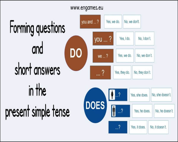 Forming questions and answers in the present simple tense cover