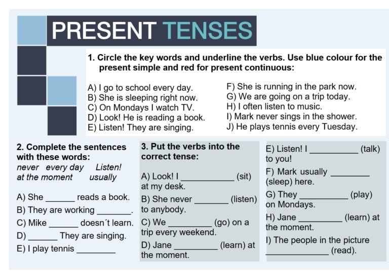 Present tenses - using keywords - Games to learn English