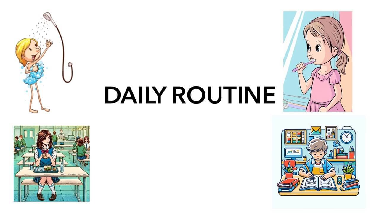 Daily routines. Learn vocabulary and present simple tense.