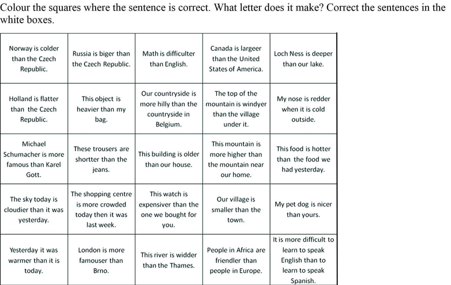 Comparatives And Superlatives Activities Games