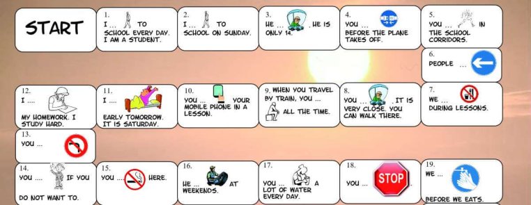 Modal verbs board game fb